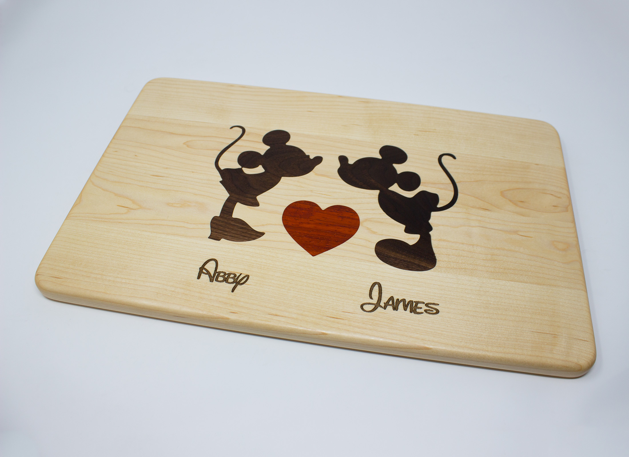 Mickey and Minnie Inlay Cutting Board with Red Heart